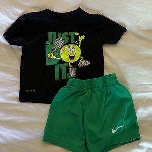 Nike Kids Green Shorts & Black Graphic Tee Dri fit 2T